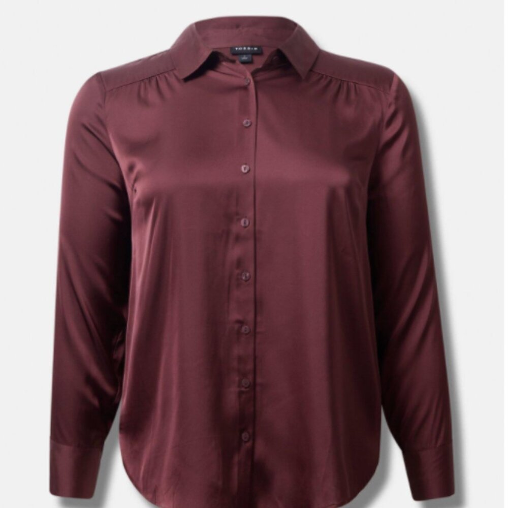 Satin Button-Up Long Sleeve Shirt